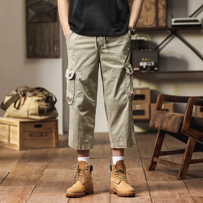 Herren Kurz geschnittene Utility-Cargohose mit Tunnelzugbund, Mehrfach‑Cargotaschen und verkürzter Beinlänge Drune