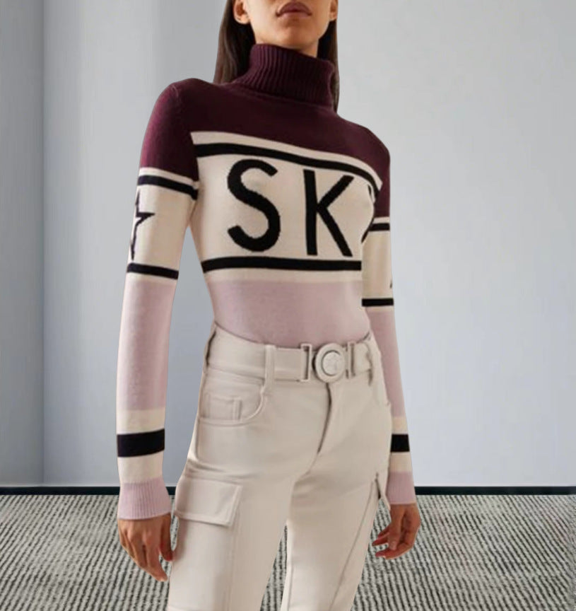 Damen Sportlicher Pullover mit hohem Kragen und trendigem Ski-Design Drune