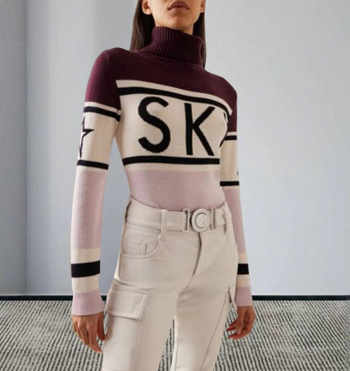 Damen Sportlicher Pullover mit hohem Kragen und trendigem Ski-Design Drune