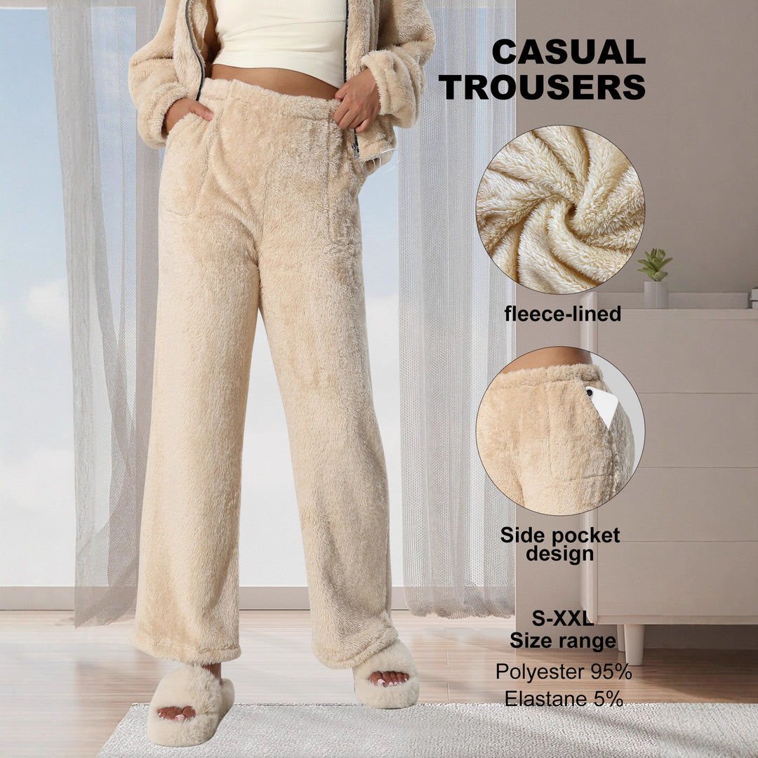 Damen Kuschelige Lounge‑Hose mit weitem Bein, Fleecegefüttert und Kordelzug Drune