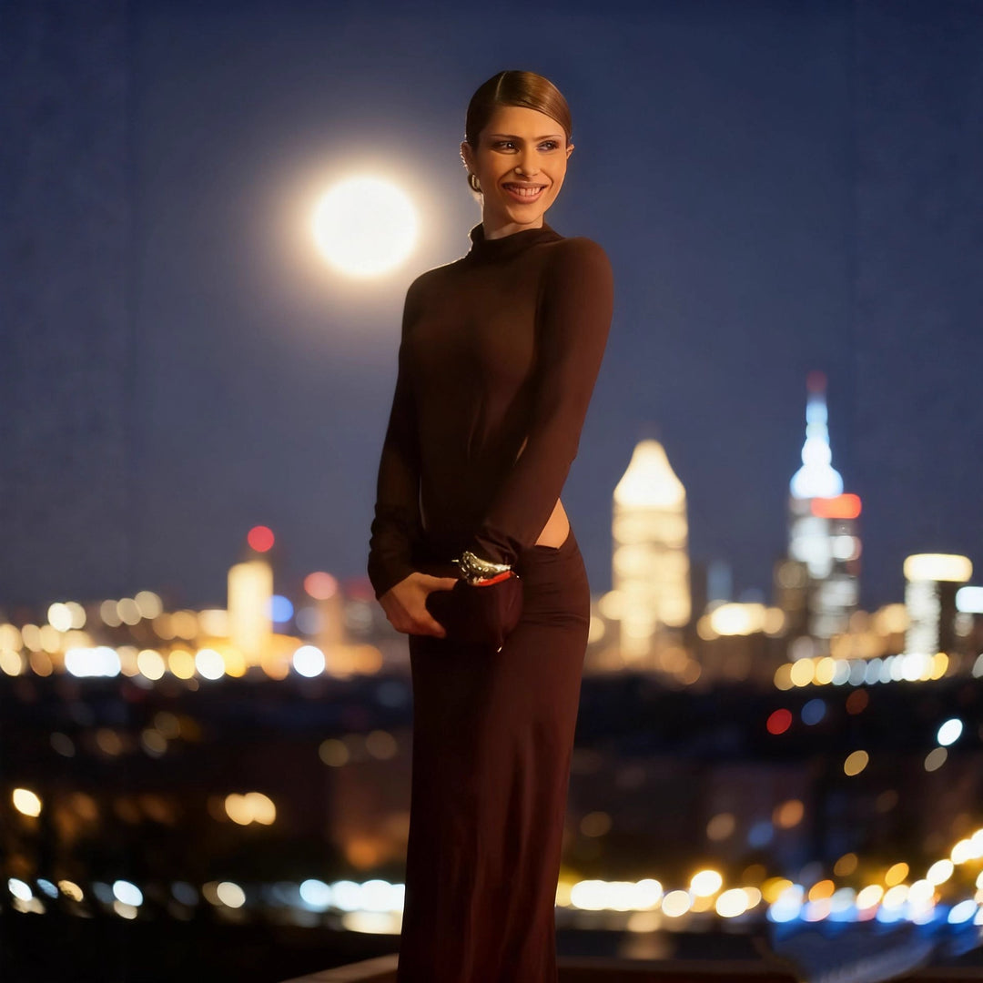 Damen Elegantes Wickelkleid mit langen Ärmeln und Raffungen Drune