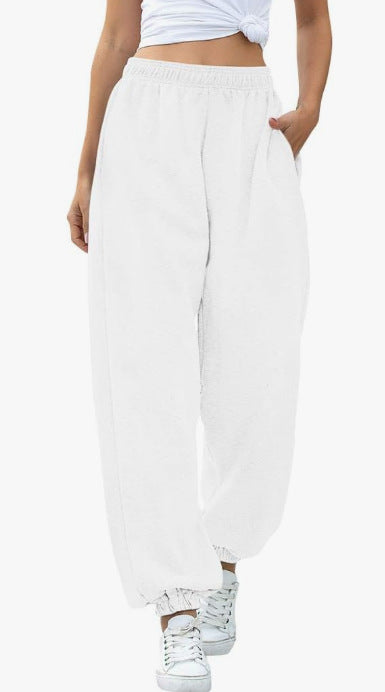 Damen nan weite High-Waist Jogginghose aus weichem Fleece mit elastischem Bund, Eingrifftaschen und engen Saumbündchen Drune