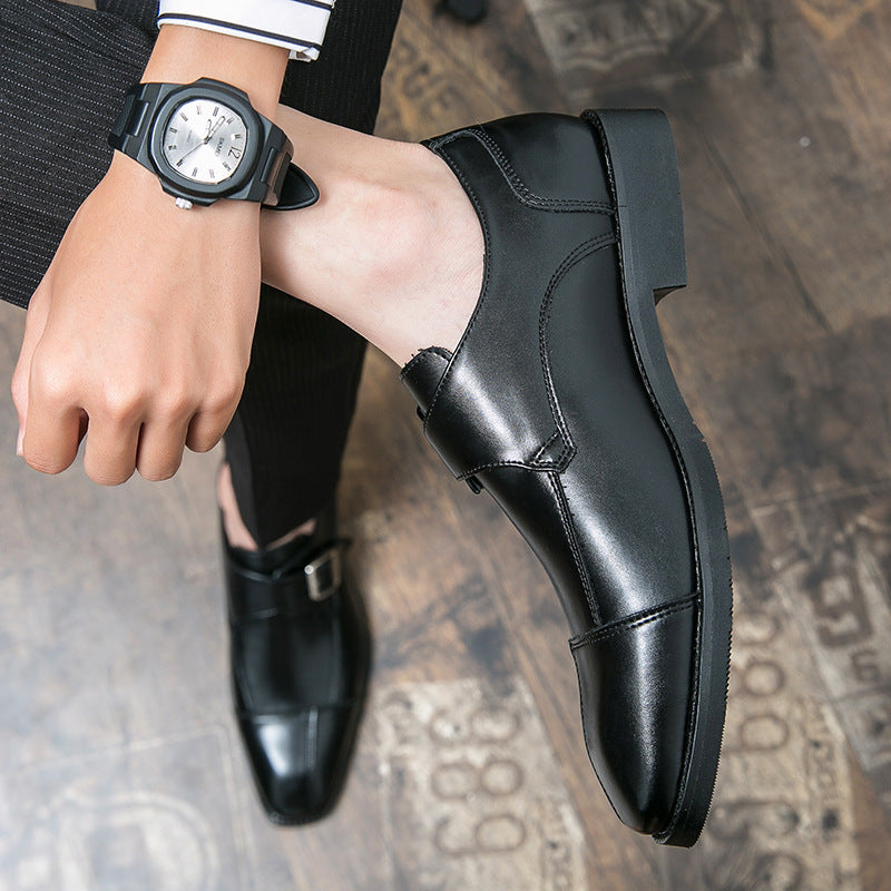Herren eleganter zweifarbiger Monkstrap-Lederhalbschuh mit einzelner Metallschnalle und handgenähter Sohlenausführung Drune