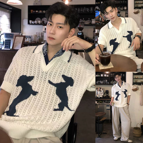Herren Modischer Grobstrickpullover mit Tiermotiv Drune