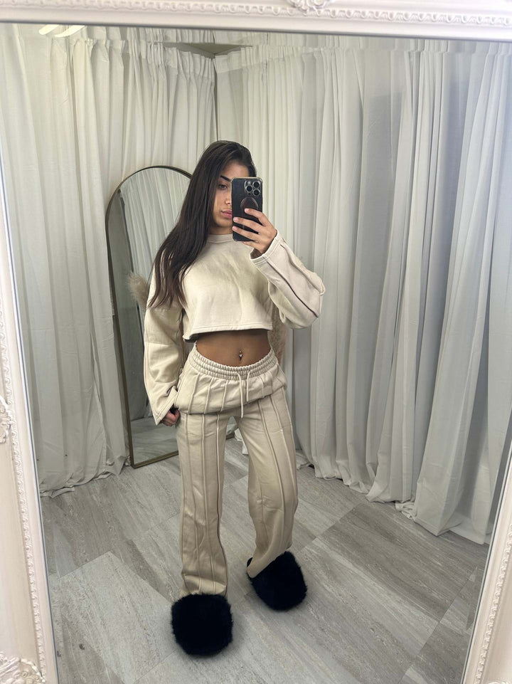 Damen lässiger Cropped Hoodie und weite Jogginghose Set Drune