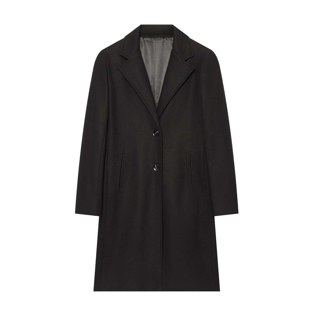 Damen Gerader Wollmix‑Mantel mit Reverskragen, Clean‑Finish und paspelierten Eingrifftaschen Drune