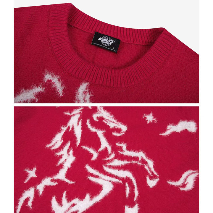 Damen Kuscheliger Oversized Pullover mit Einhornmotiv Drune