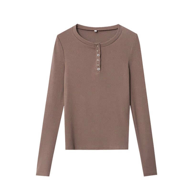 Damen Langarmshirt mit Knopfleiste im casual Stil Drune