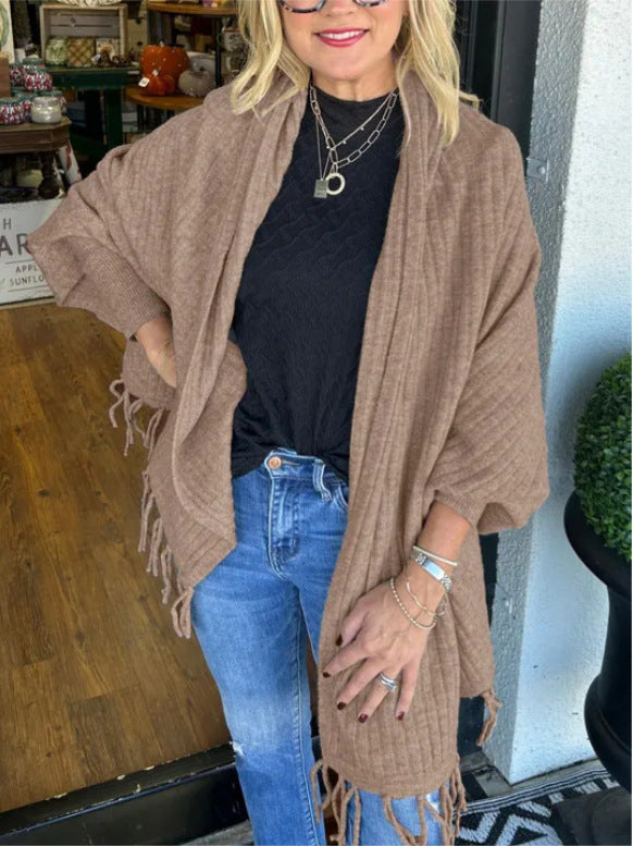 Damen vielseitiger Poncho mit Fransen Drune