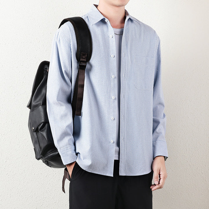 Herren Gestreiftes Oversize-Freizeithemd aus Baumwollmischung mit Brusttasche Drune