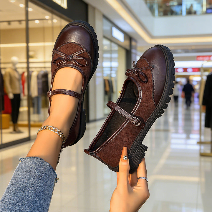 Damen nan Vintage-inspirierte Mary-Jane Ballerinas mit Leopardenvelours, Zierschleife und profilierter Gummisohle Drune