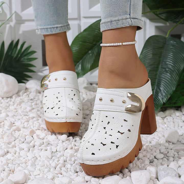 Damen modische Clogs mit perforiertem Design und elegantem Blockabsatz Drune