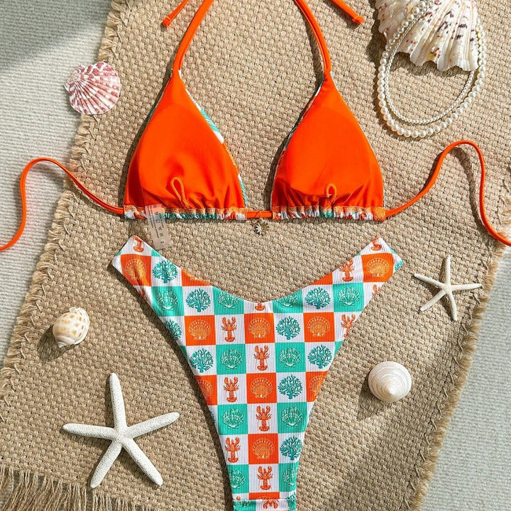 Damen Triangel-Bikini mit maritimen Mustern und verstellbaren Trägern Drune