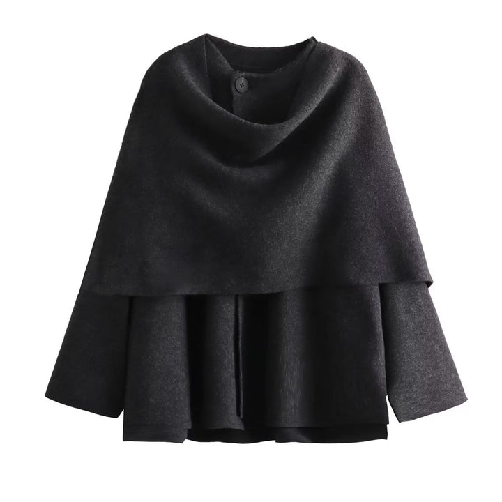 Damen schicke Wollumhangjacke mit asymmetrischem Schnitt und dekorativem Knopf Drune