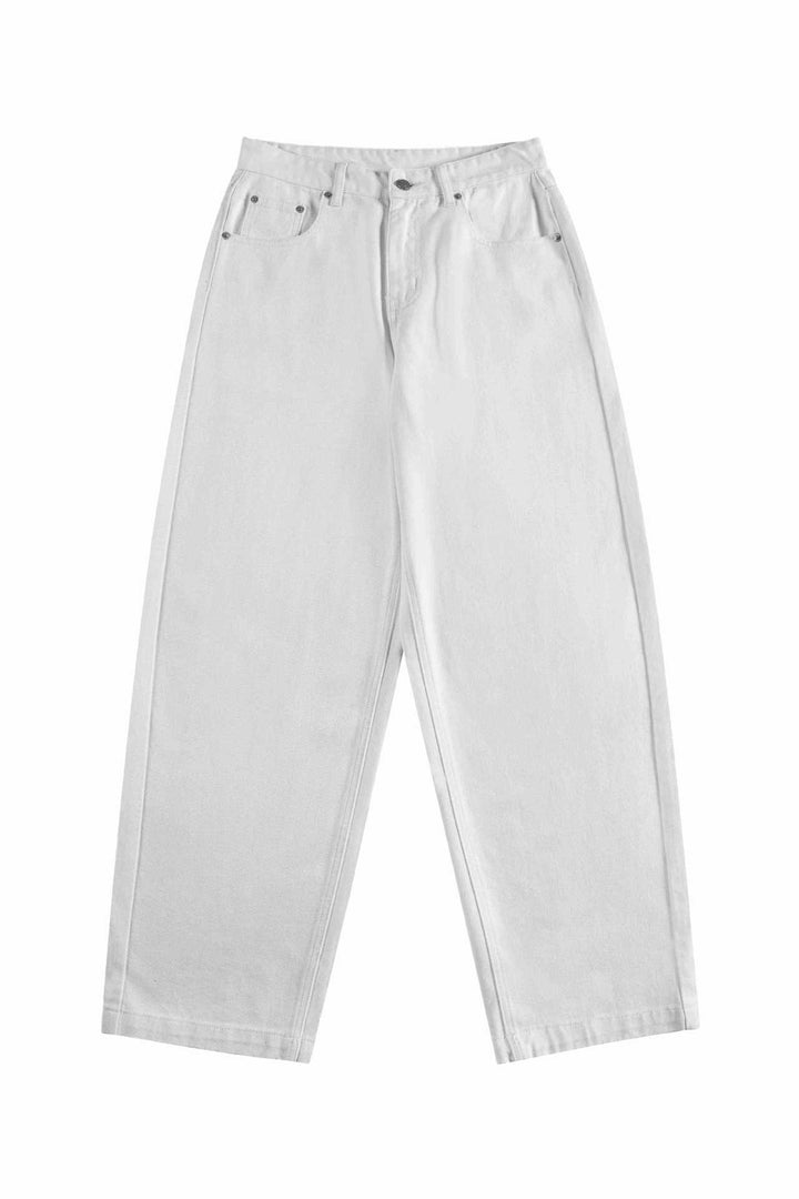 Damen High‑Waist Cropped-Jeans mit weitem Bein und Five‑Pocket Details Drune