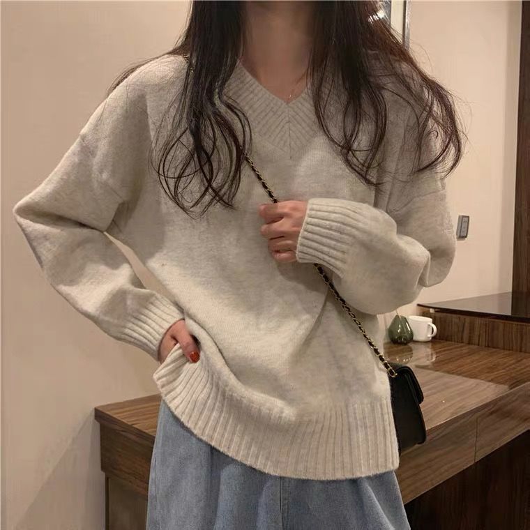 Damen weicher V-Ausschnitt Pullover aus hochwertiger Wolle Drune