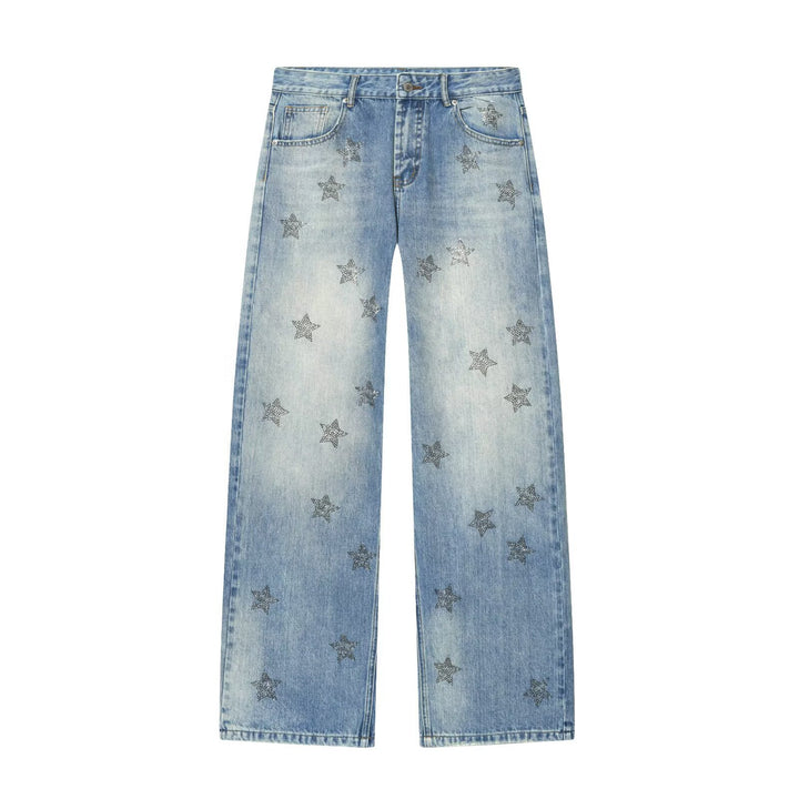 Damen nan weite Highwaist-Jeans mit Stern-Applikationen und Five-Pocket-Schnitt Drune