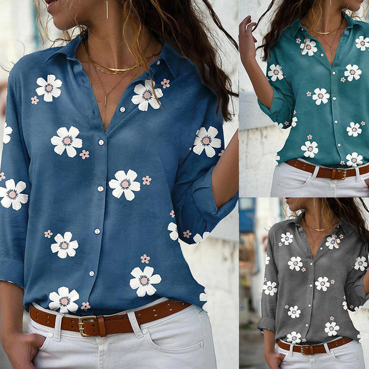 Damen Bluse mit Blumenmuster, Hemdkragen und lockerer Passform Drune