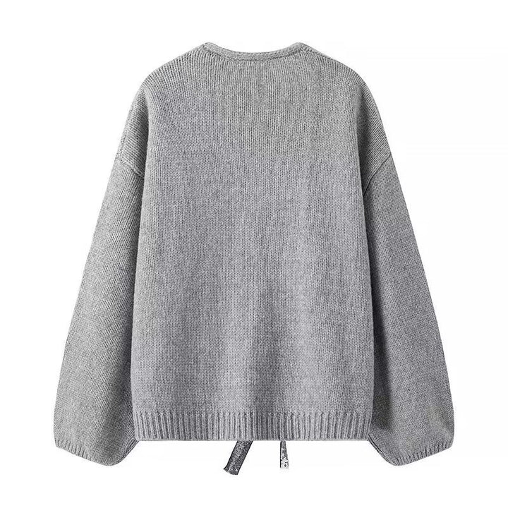 Damen Strickcardigan mit V-Ausschnitt und dreifachen Pailletten‑Schleifen Drune