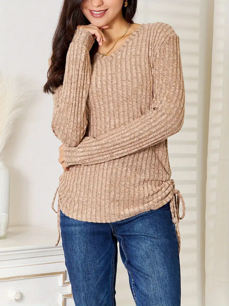 Damen lässiges und stylisches Langarmshirt mit Raffung Drune