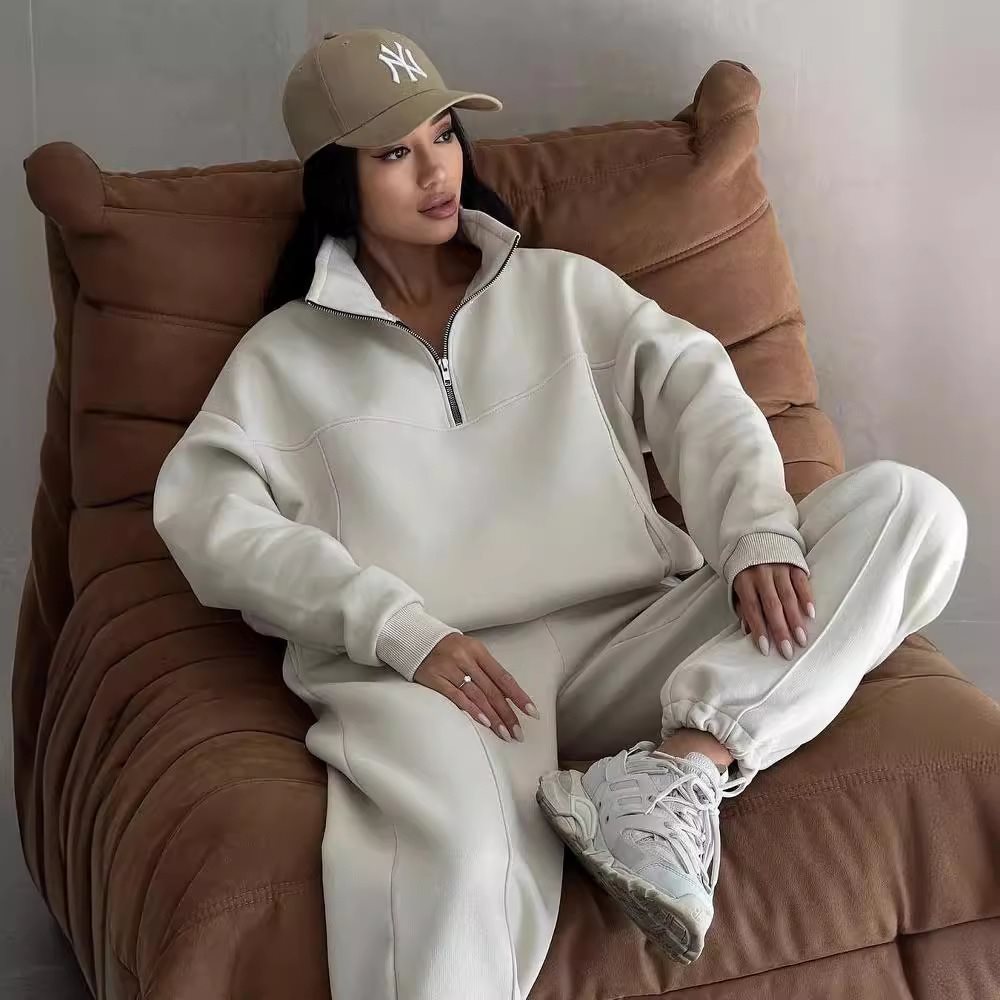 Damen Sportliches Fleece-Kombinationsset mit Stehkragen Drune