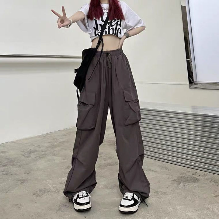 Damen nan weite Cargo-Hose mit Tunnelzugbund, verstellbarem Saum und Mehrfachtaschen Drune
