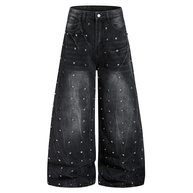 Damen High‑Waist weite Denim‑Culotte mit Metallnieten und Balloon‑Silhouette Drune