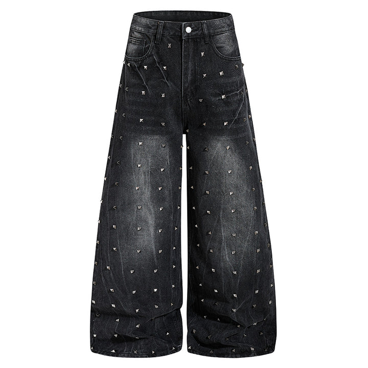 Damen High‑Waist weite Denim‑Culotte mit Metallnieten und Balloon‑Silhouette Drune