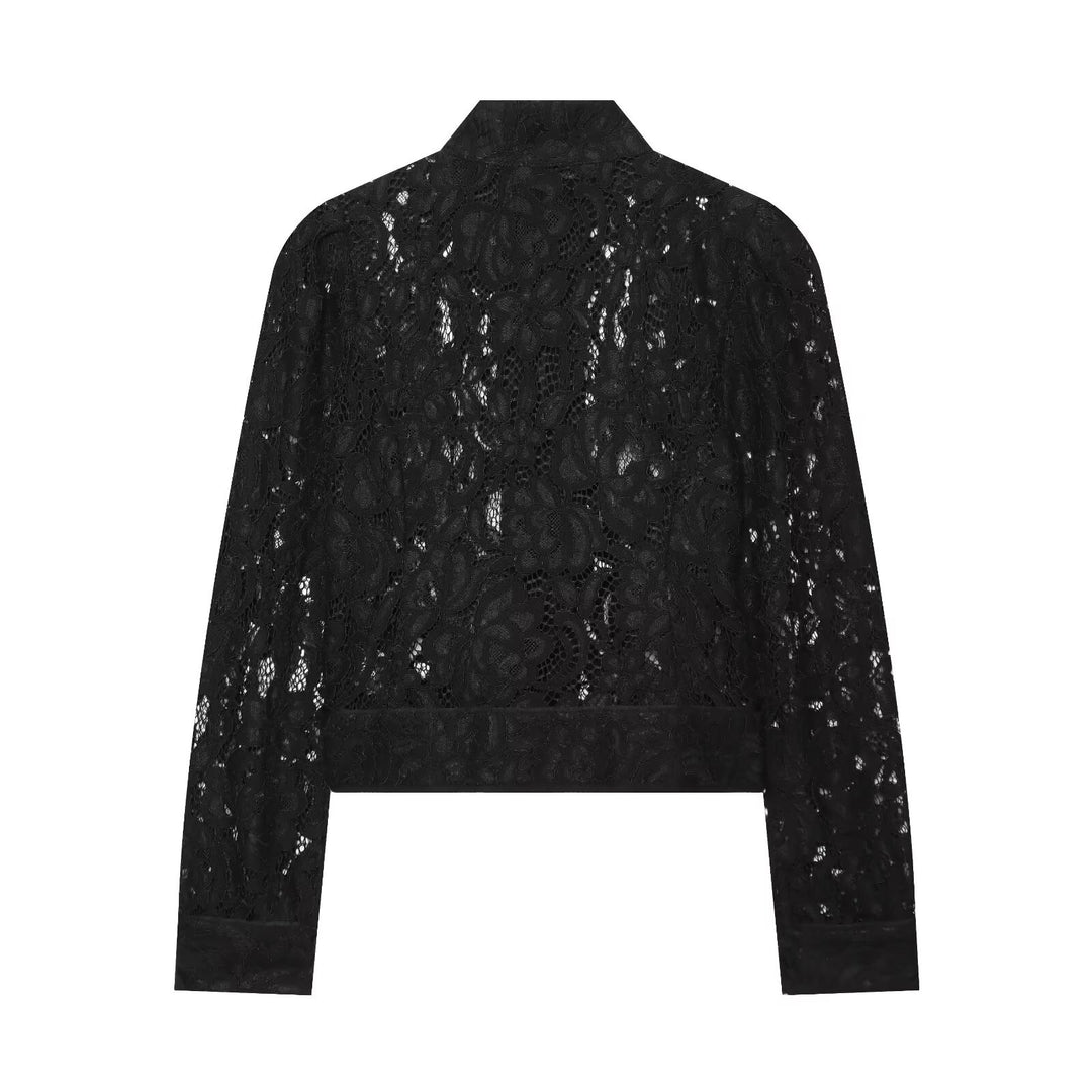 Damen Kurze Spitzenjacke mit Stehkragen und Knopfleiste Drune