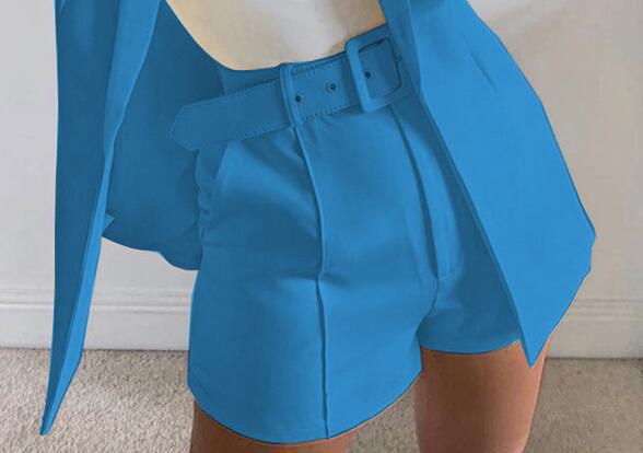 Damen Zweiteiliges maßgeschneidertes Blazer‑Set mit hochtaillierten Shorts und Gürtel Drune