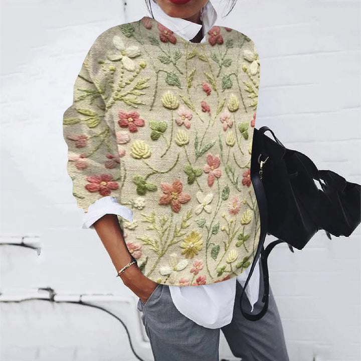 Damen lockerer Fair Isle Strickpullover mit Rundhalsausschnitt