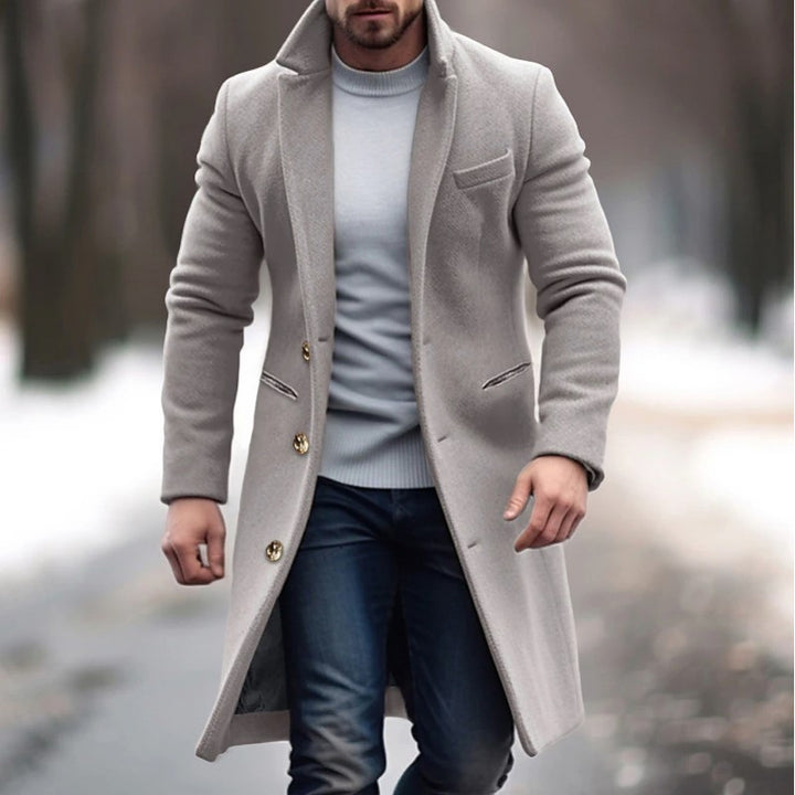 Herren Eleganter einreihiger Langmantel aus Wollmix mit schmaler Silhouette und Reverskragen Drune