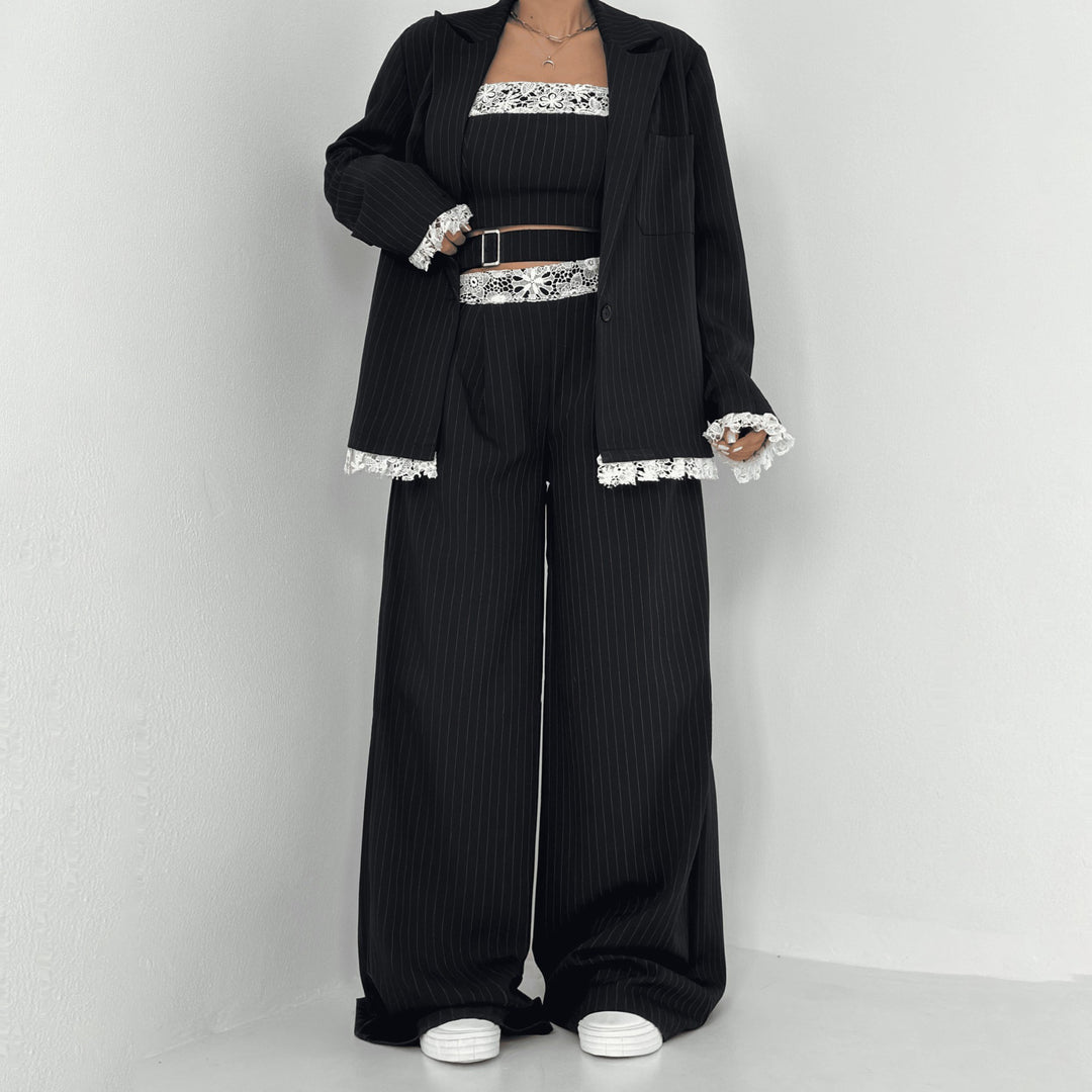 Damen Elegantes Zweiteiliges Set mit Spitzen-Details Drune