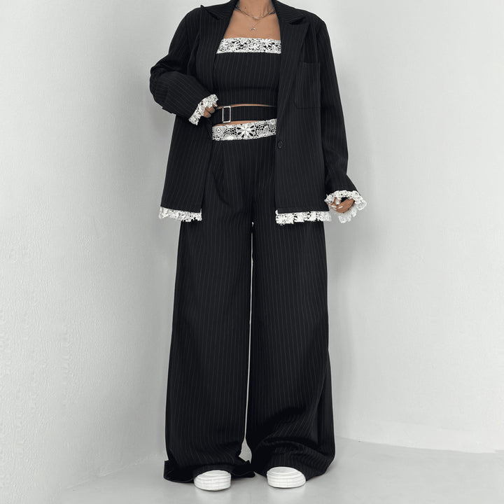 Damen Elegantes Zweiteiliges Set mit Spitzen-Details Drune