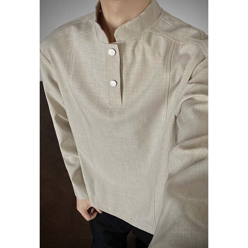 Herren Lässiger Longsleeve mit Stehkragen Drune