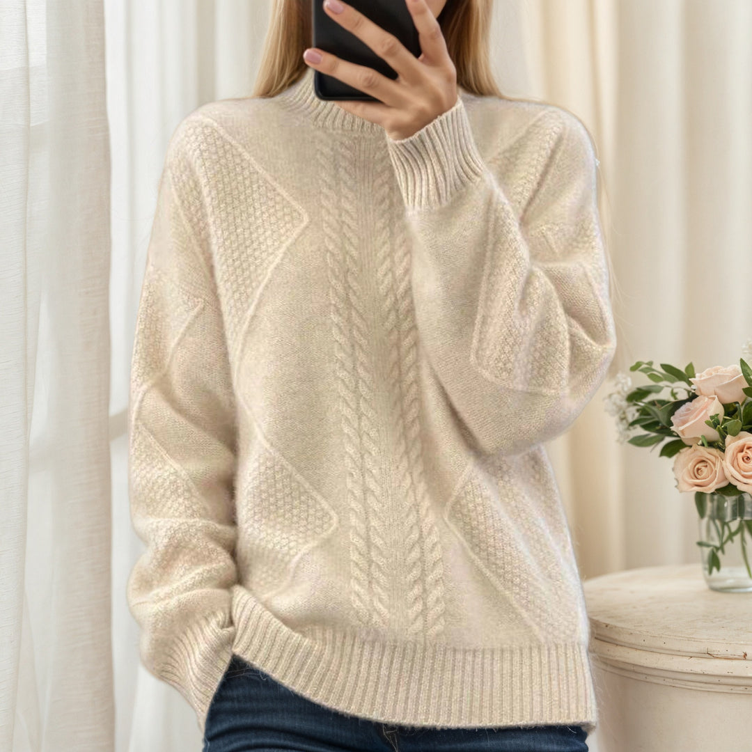 Damen nan strukturierter Oversize-Strickpullover mit Stehkragen und Rippbündchen Drune