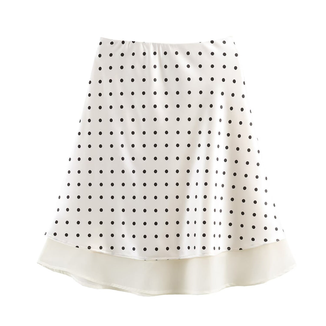 Damen A-Linien-Midirock mit doppellagigem Saum und Polka-Dot-Print Drune