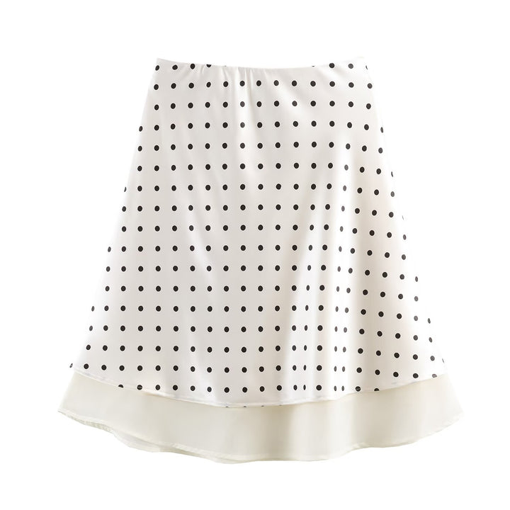 Damen A-Linien-Midirock mit doppellagigem Saum und Polka-Dot-Print Drune