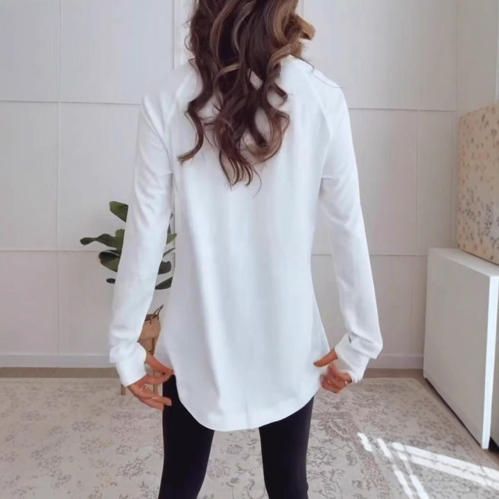 Damen nan verlängertes Langarmshirt-Tunika mit Rundhalsausschnitt und Daumenlochärmeln Drune