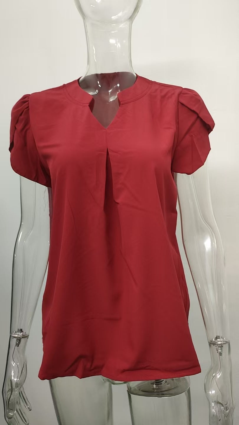 Damen Bluse mit eleganter V-Ausschnitt-Detail und leichten Puffärmeln Drune
