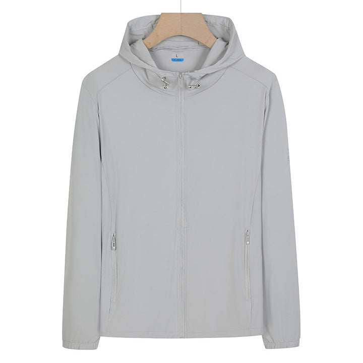 Unisex Leichte wind- und wasserabweisende Kapuzen‑Übergangsjacke mit durchgehendem Reißverschluss, Reißverschlusstaschen & elastischen Bündchen Drune