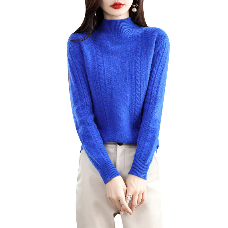 Damen Weicher Mohair‑Optik Mockneck‑Pullover mit Zopfmotiv und feinem Rippkragen Drune