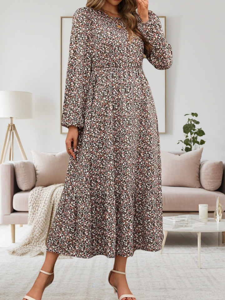 Damen Midi-Kleid mit elastischem Taillenband und floralem Muster Drune