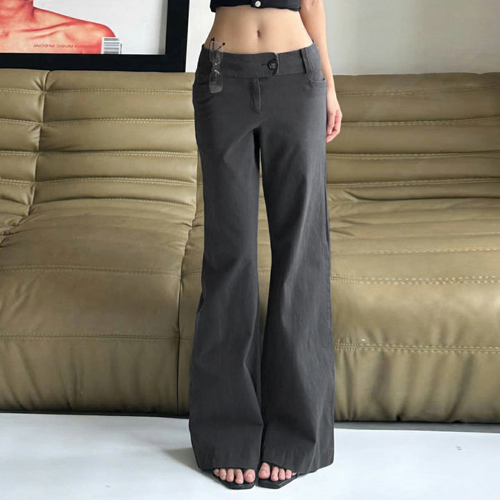 Damen Weite Flared-Hose mit hohem Bund und seitlichen Taschen Drune