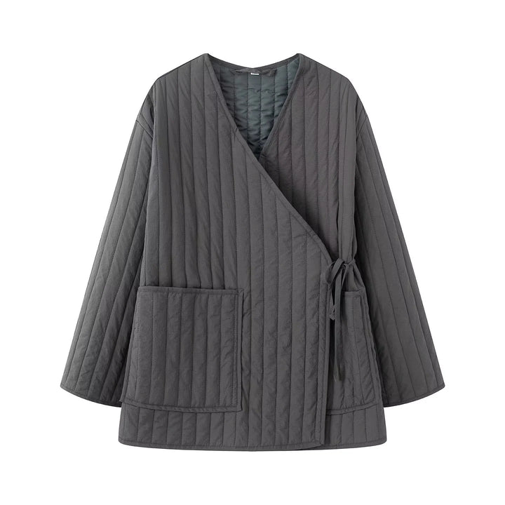 Damen nan gesteppter Kimono-Wickel-Loungewear-Set mit weiter Bundhose Drune