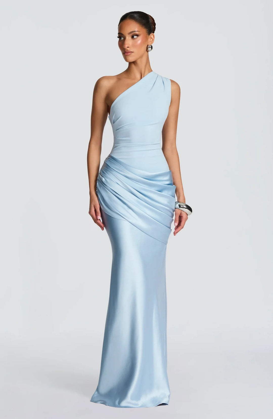 Damen elegantes asymmetrisches Satin-Abendkleid mit Drapé-Design Drune