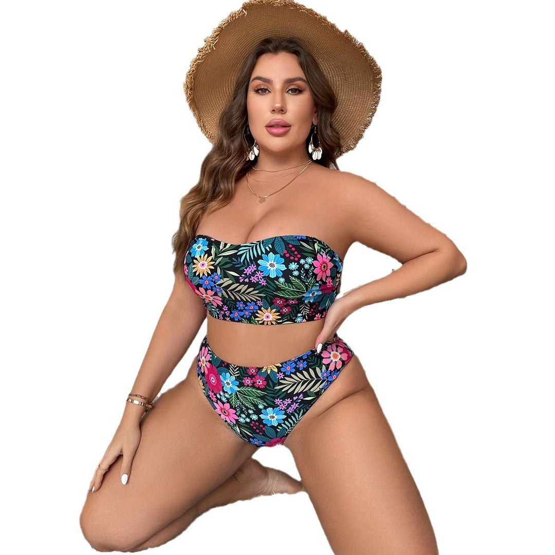 Damen Bandeau-Bikini mit floralem Design und hohem Bundeschnitt Drune