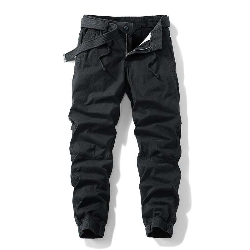 Herren Atmungsaktive Outdoor-Cargohose im Joggerstil mit integriertem Stoffgürtel und ergonomischen Kniefalten Drune
