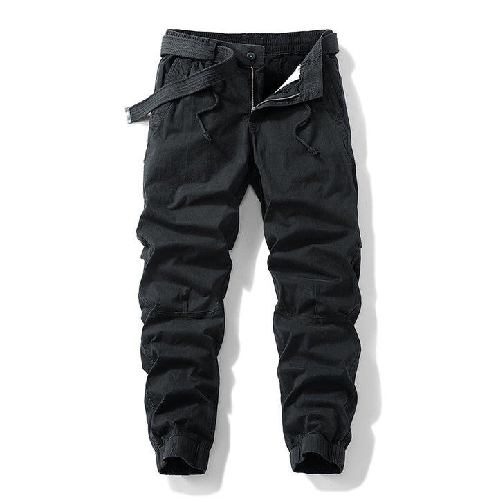 Herren Atmungsaktive Outdoor-Cargohose im Joggerstil mit integriertem Stoffgürtel und ergonomischen Kniefalten Drune
