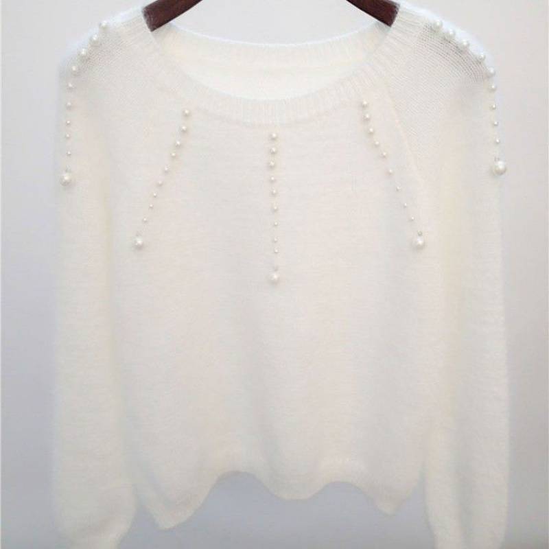 Damen stilvoller Pullover mit eleganten Perlenakzenten Drune